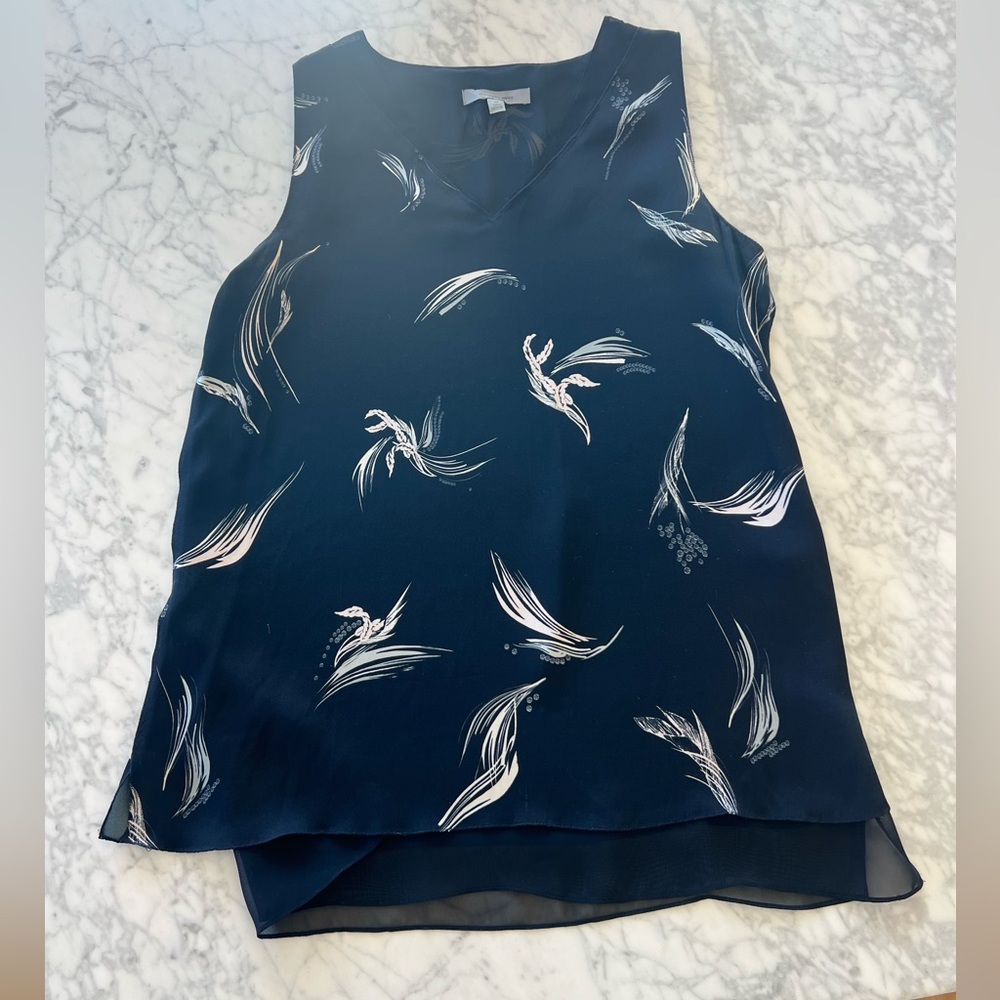 Classiques Entier Navy Feather Print Sleeveless Blouse
